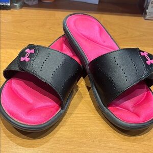 Under Armour Black and Pink Slide Sandals